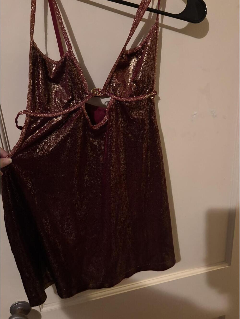 Burgundy Glitter NightgownStrappy Cutout Front
